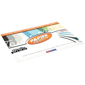 Pochette de 12 feuilles à dessin 160g 24x32cm couleurs pastels
