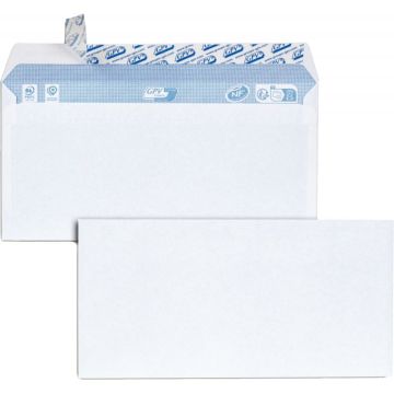 Paquet de 100 enveloppes blanches 110x220mm 80g bande siliconée