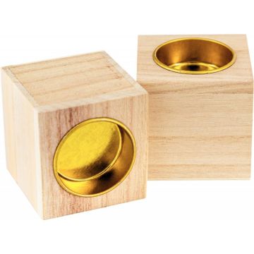 Lot de 5 bougeoirs carrés en bois