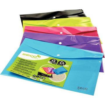Paquet de 5 enveloppes avec bouton pression en polypropylène 80% recyclé pour format A4