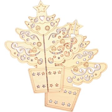 Lot de 10 sapins de Noël 3D en bois, 2 modèles assortis