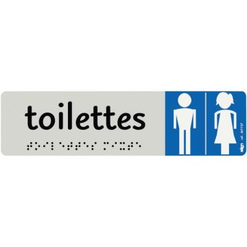 Plaque aluminium de signalisation avec texte en braille Toilettes Hommes Femmes 170 x 45 mm