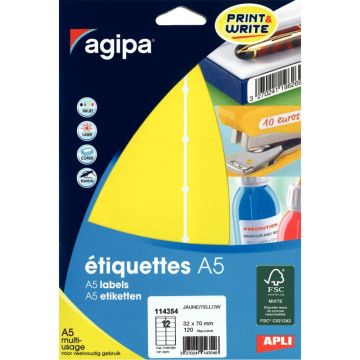 Etui de 120 étiquettes couleur multi-usages 70x32mm coloris jaune
