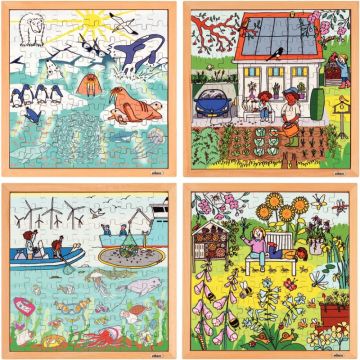 Lot de 4 puzzles en bois 100 pièces, l'environnement