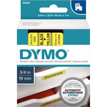 Recharge DYMO D1 19 mm x 7 m impression noir support jaune