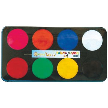 Maxi palette de maquillage à l'eau 8 fards aquarellables en galet de 15ml, couleurs assorties : blanc, bleu, noir, rouge, vert, jaune, orange et rose