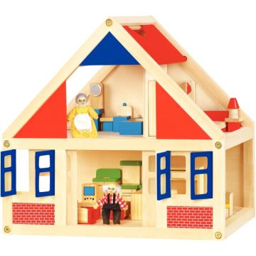 Maison de poupées en bois avec accessoires et personnages