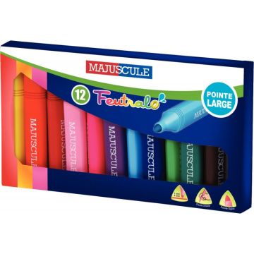Boîte de 12 feutres triangulaires Majuscule assortis
