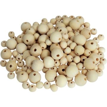 Seau de 600 perles bois brut 4 tailles