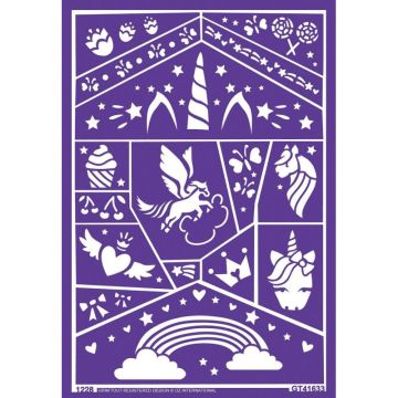 Lot de 4 pochoirs maquillage assortis 4 thèmes : licorne, indien, fée et Halloween Lavables, adhésifs non irritants et  repositionnables et souples pour s'adapter à la forme du visage, de la main A partir de 3ans