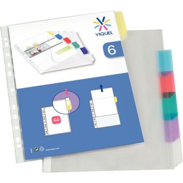Jeu de 6 pochettes intercalaires en polypropylène + onglets colorés, format A4