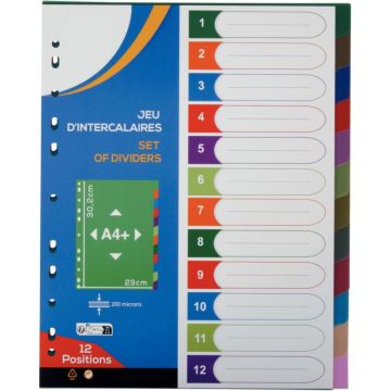 Jeu de 12 intercalaires en polypropylène COLOR FRESH, format A4+