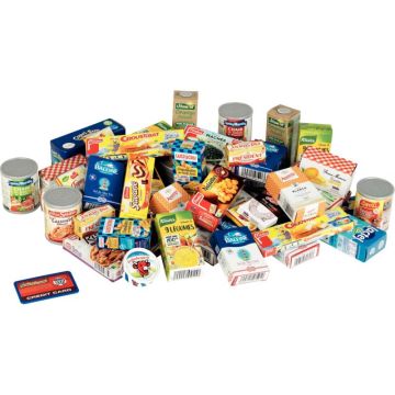 Lot de 40 produits d'épicerie + carte bancaire