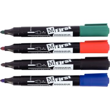 Pochette de 4 marqueurs permanents MFirst pointe ogive assortis