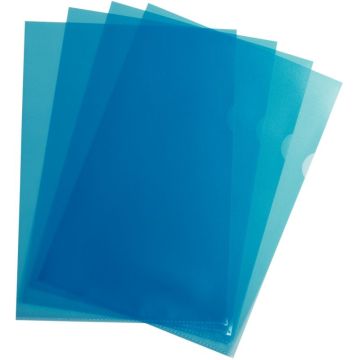 Boîte de 100 pochettes coin en polypropylène grainé 9/100ème, bleu