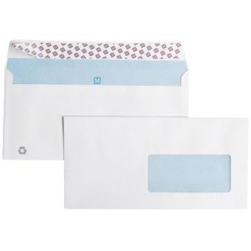 Boite de 500 enveloppes blanches 110x220mm 90g bande siliconée fenêtre 45x100mm FIRST