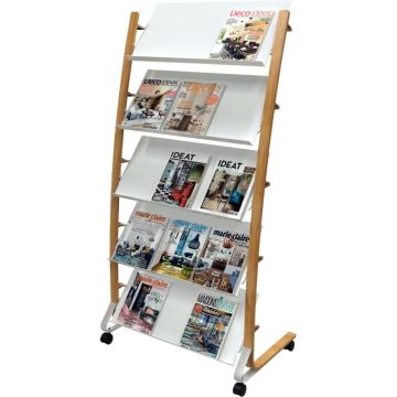 Présentoir mobile 15 compartiments blanc et bois