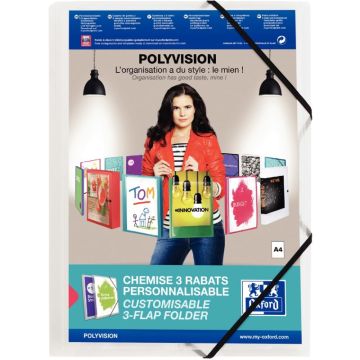 Chemise 3 rabats à élastiques personnalisable POLYVISION en polypropylène incolore