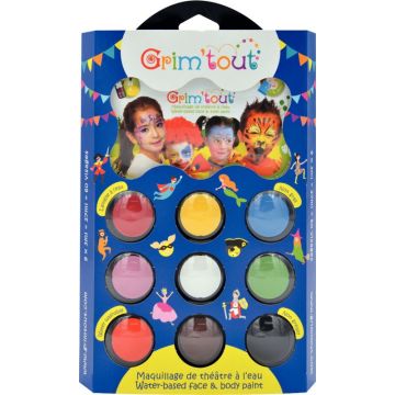 Palette de maquillage à l'eau GRIM'TOUT Carnaval 9 couleurs assortis