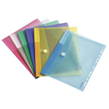 Paquet de 12 enveloppes perforées A4 en polypropylène translucide, coloris pastel assortis