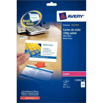 Paquet de 250 cartes de visite blanches 85x54mm laser 220g