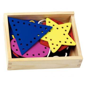 Boîte de 7 formes géométriques en bois à lacer