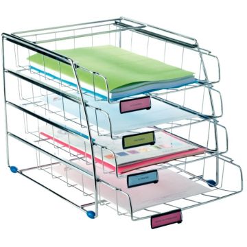 Lot de 4 corbeilles courrier à la française métal chromé