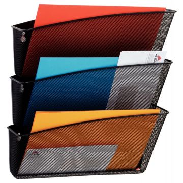 Lot de 3 corbeilles murales MESH en métal noire