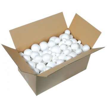 Carton de 100 boules en styropor diamètres assortis