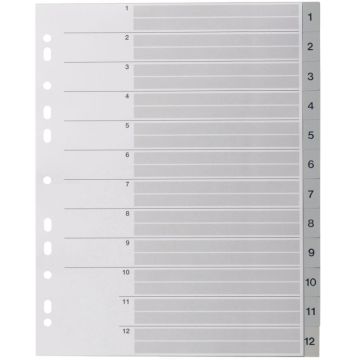 Jeu de 12 intercalaires numériques en polypropylène gris 12/100ème, format A4+