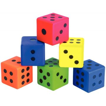 Lot de 6 dés en mousse de PVC 7,5cm assortis