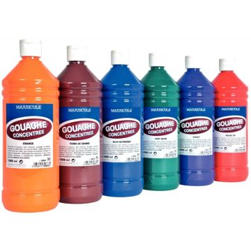 Carton de 6 Flacons 1L de gouache concentrée MAJUSCULE, couleurs complémentaires