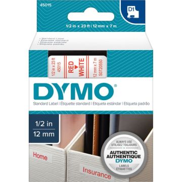 Recharge DYMO D1 12 mm x 7 m impression rouge support blanc