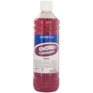Flacon de 500 ml d’encre à dessiner MAJUSCULE coloris orange