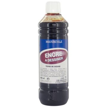 Flacon de 500 ml d’encre à dessiner MAJUSCULE coloris terre de sienne