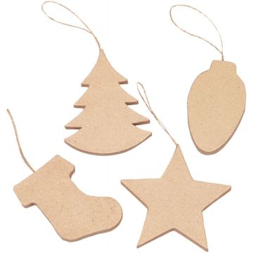 Lot de 20 suspensions 3D de Noël en carton brun