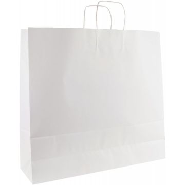Carton de 100 sacs kraft blanc 40+16x45cm poignées torsadées