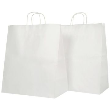 Carton de 200 sacs kraft blanc 24+11x30cm poignées torsadées