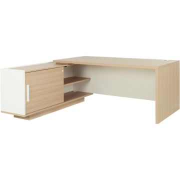 Bureau retour gauche Brabant  L180/198xH75xP90/180cm avec rangements chêne structuré/blanc