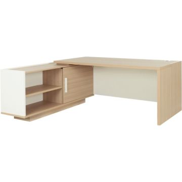 Bureau retour gauche Brabant L200/218xH75xP90/180cm avec rangements chêne structuré/blanc