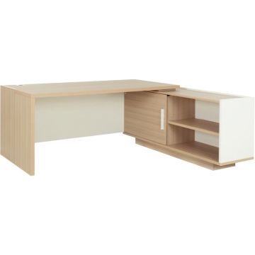 Bureau retour droite Brabant L200/218xH75xP90/180cm avec rangements chêne structuré/blanc